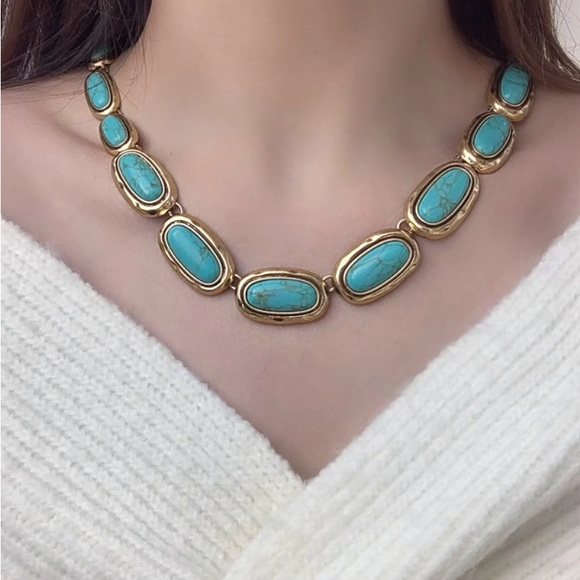 Gold and Turquoise Stud Earrings - Picture 6 of 6